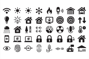 Smart technology icons set with wifi lighting microphone and thermostat graphics