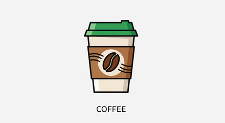 A coffee cup with a coffee bean logo on a sleeve