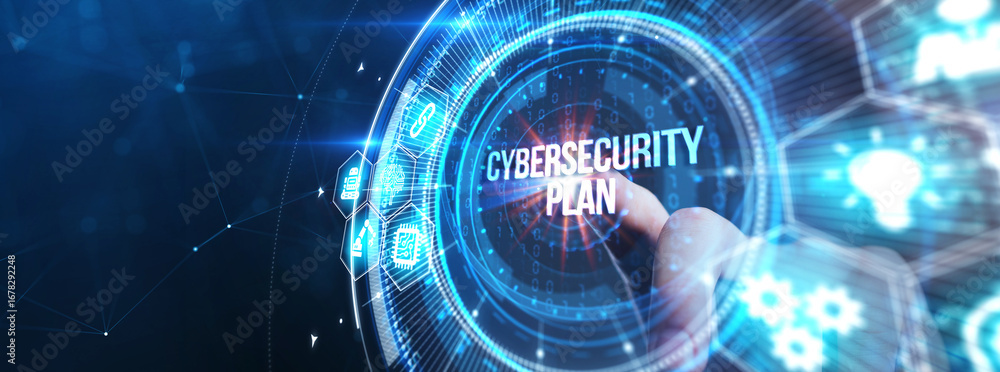 Poster cyber security data protection business technology privacy concept. cybersecurity plan.