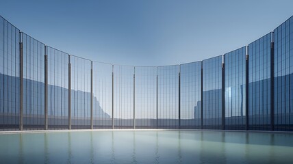 3D render of futuristic architecture, Skyscraper building with curve glass window.