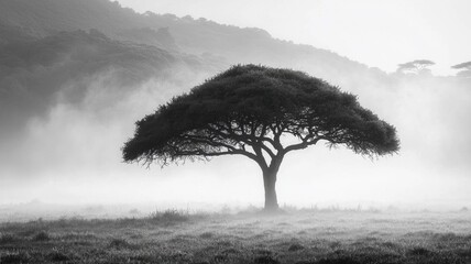 Obraz premium Dramatic lone tree with swirling mist