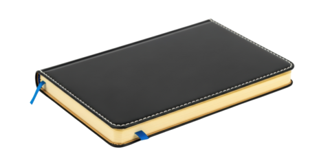 Black leather notebook with bookmark ribbons
