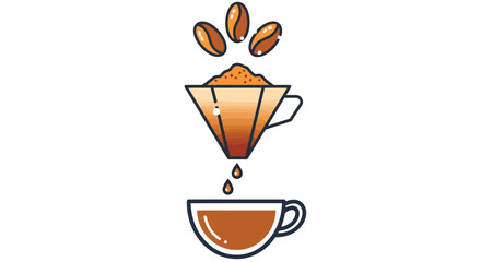 Pour over coffee brewing process with beans and cup