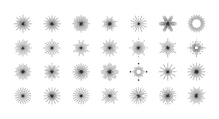 Collection of starburst and sunburst graphic elements