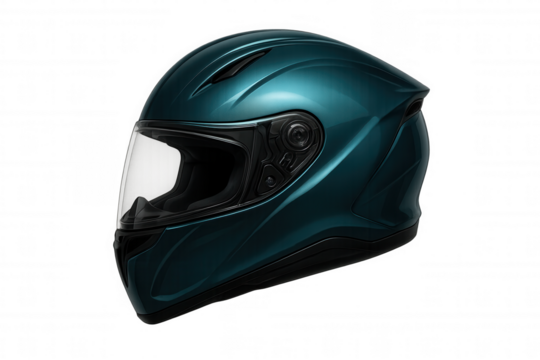 Studio shot of a teal motorcycle helmet with transparent background, perfect for safety and motorsport projects
