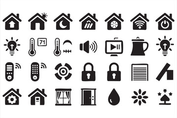 Smart house vector icons set with energy management wifi and temperature control