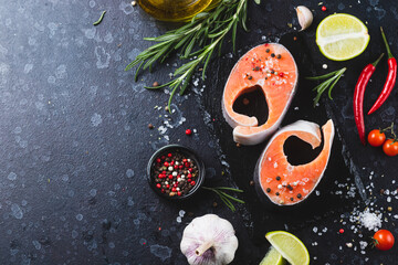 Raw trout steaks with seasonings