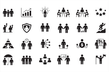 Leadership and corporate planning icons set with success and group elements