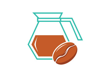 Simple icon of a coffee pot and coffee bean