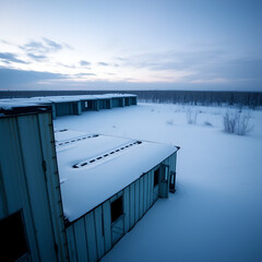 abandoned soviet hangars in snow