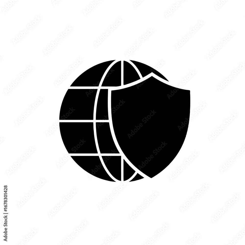 Poster global network security and data protection concept showing a shield over a globe, symbolizing secur