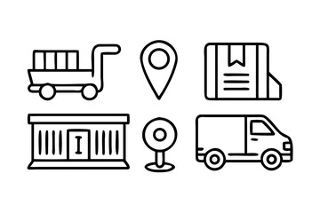 Vector art of delivery service concept with cart, location pin, and van