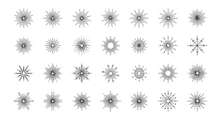 Collection of starburst and sunburst graphic elements