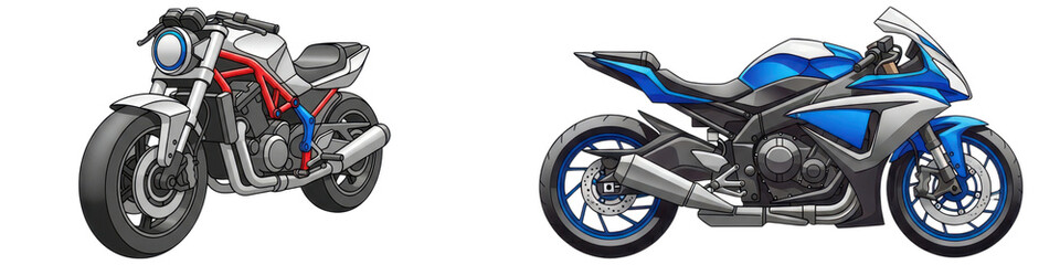 Two sport motorcycles isolated on transparent background