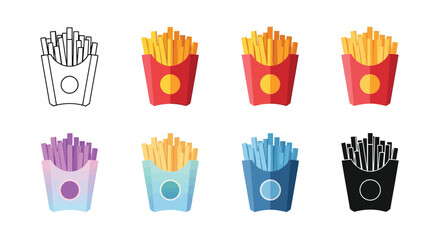 Collection of french fry cartons in various colors and styles