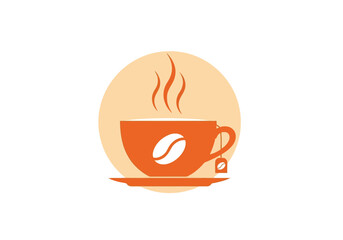 A steaming cup of coffee with a coffee bean and tea bag