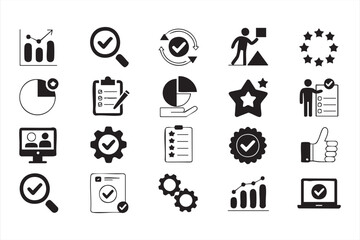 Business evaluation and performance icons vector set with reports and graphs