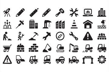 Fototapeta premium Engineering and building icons set with infrastructure and development elements