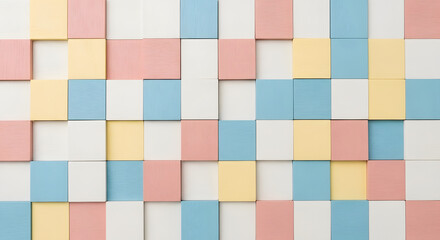 Abstract pattern of colorful wooden blocks in pastel shades
