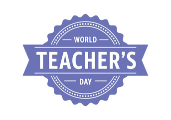 World teachers day emblem featuring a purple ribbon and text, celebrating educators globally