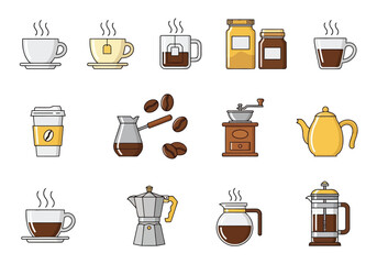 Collection of coffee and tea related icons