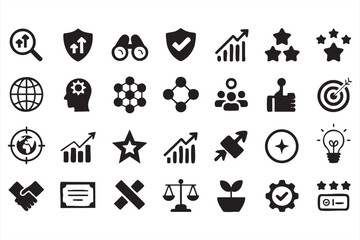 Success and leadership vector icons set with growth productivity and planning