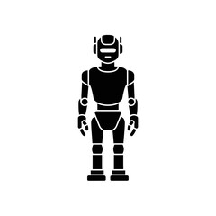 Silhouette illustration of a futuristic robot, standing upright.