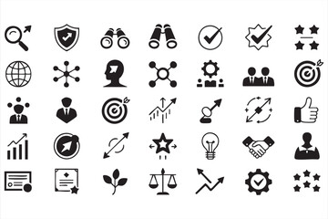 Business planning vector set with target achievement and innovation symbols