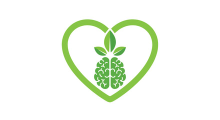 Green heart with brain and leaves
