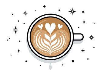 Top view of a coffee cup with latte art