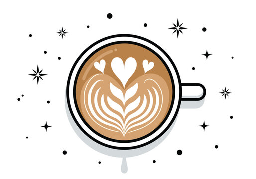 Top view of a coffee cup with latte art