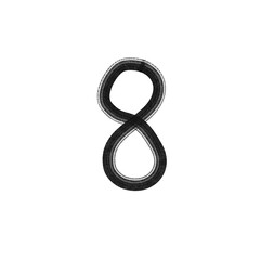 handwritten number 8, black ink brush stroke numeral eight in a continuous loop isolated on white background