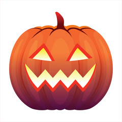 Halloween zigzag mouth pumpkin vector, scary glowing jack o lantern illustration with creepy carved face, october horror festival spooky decoration and autumn holiday art
