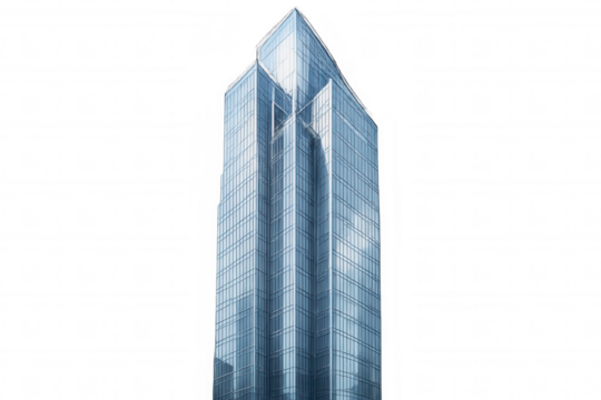 Modern glass skyscraper reflecting clouds on transparent background, perfect for architecture and urban development projects - Powered by Adobe