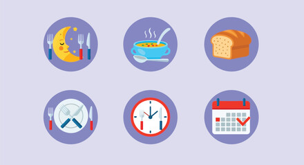 Set of icons representing meal times and scheduling