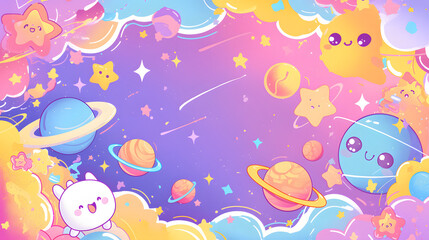 flat vector comic style background cute galaxy