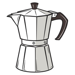 Classic italian moka pot coffee maker illustration with a simple design and clean lines on a white background