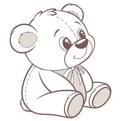 Cute cartoon teddy bear with a bow tie sitting and looking to the side with a happy expression
