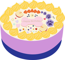 Colorful Dog Birthday Cake with Rice-Flour Cookies and Fresh Fruit — Healthy Pet Celebration Illustration