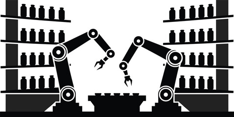 Industrial robotic arms automation, factory production line, manufacturing robots, automated assembly, robotic machinery, technology, industrial automation, futuristic manufacturing process
