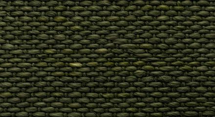 Dark Green Woven Textile Texture Background Close-up, Rough Fabric Surface
