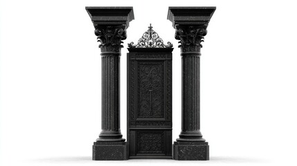Ornate black pillars flanking a decorative gate.