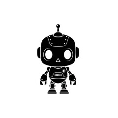 Cute, stylized robot icon, front view, simple design.