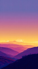 Blurry sunset over colorful mountains