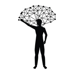 Silhouette of a person holding a network structure