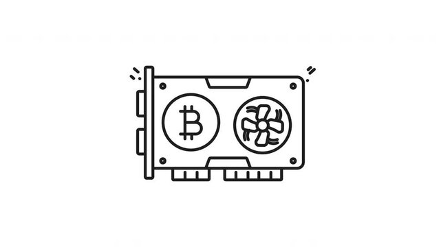 Graphics card featuring bitcoin symbol and fan line animation. perfect for cryptocurrency mining content, tech blog posts, or blockchain technology illustrations.