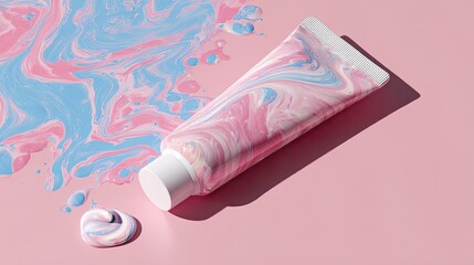 Pink-blue cream tube on a pastel background