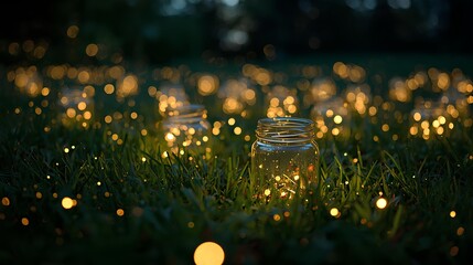 Glowing Fireflies in the Glass Jars