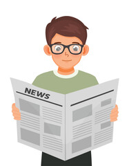 Man with glasses reading newspaper