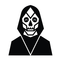 Grim reaper figure with hooded cloak and skull face